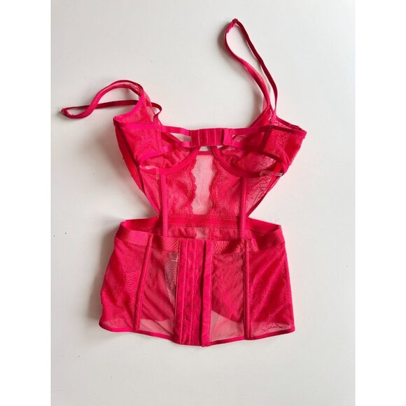 VICTORIA'S SECRET Red Mesh Lace Plunge Bustier Top, Size XS - Picture 8 of 11